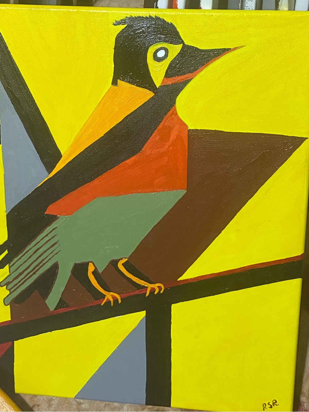 Yellow Multicolor Bird Canvas Art for Pets Bird Decor by local artist R.Moore